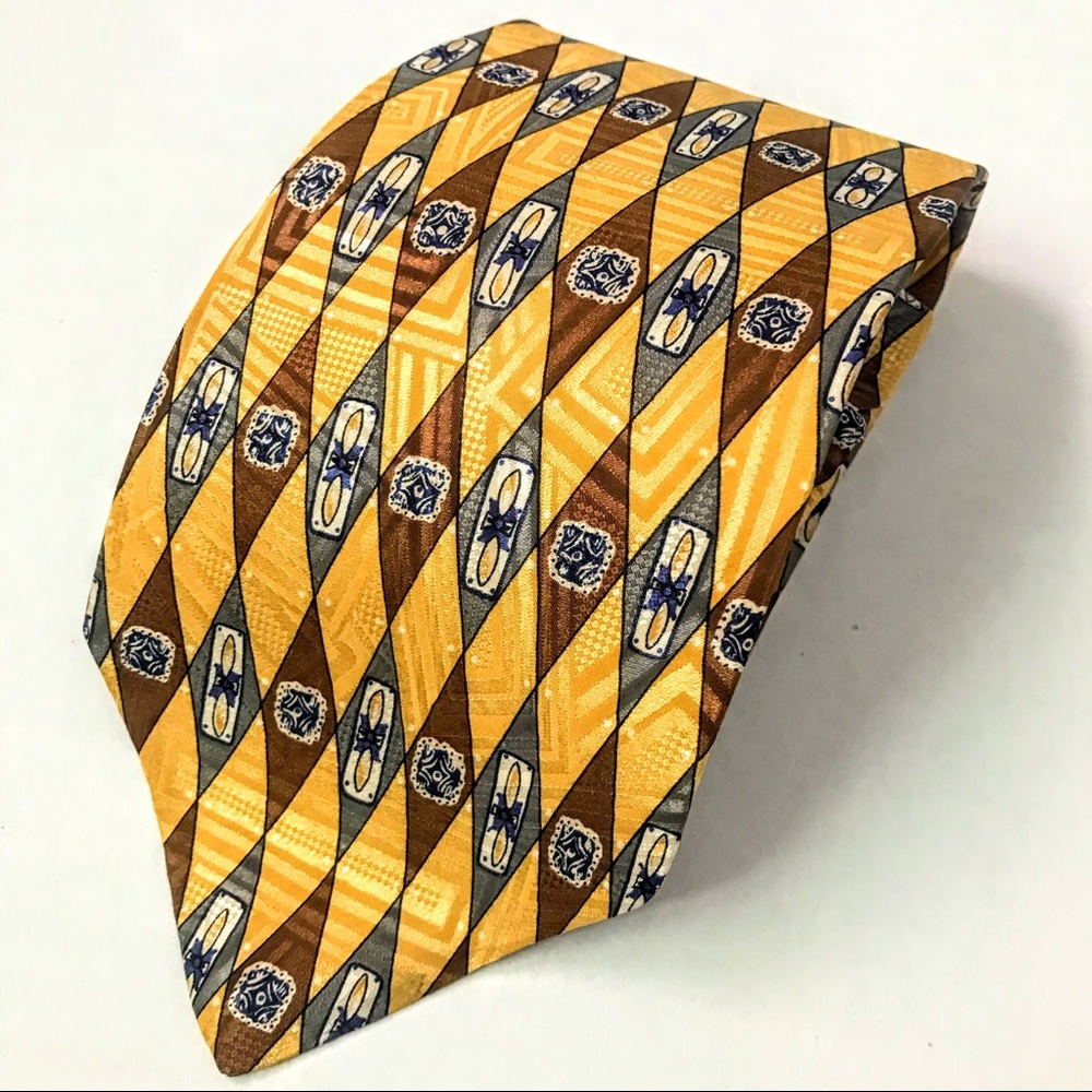 Silk Tie Peter Thomas by Superba Yellow Gold Cream Gray Brown Navy